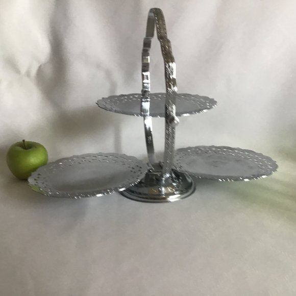 Vintage 3 Tier Folding Metal Server Party Tray - Picture 3 of 7